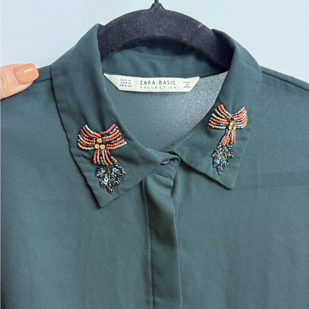 Zara Basic Collection Dark Green Button Down Shir… - image 5